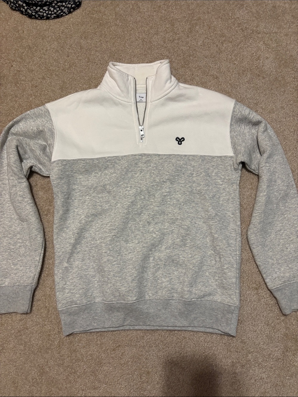 TNA Two-Tone Quarter-Zip Sweatshirt - Cream & Light Gray